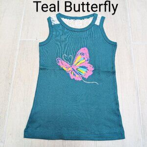 Girls Printed Cute Ribbed Cotton Blend Tank Top With Netted Back ,Soft and comfy